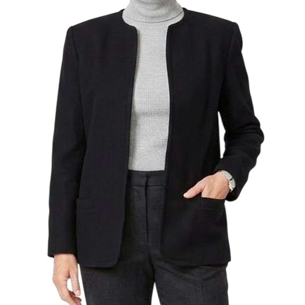 Vintage 80s Talbots Black 100% Wool Open Blazer Size 10 Lined Shoulder Pads
